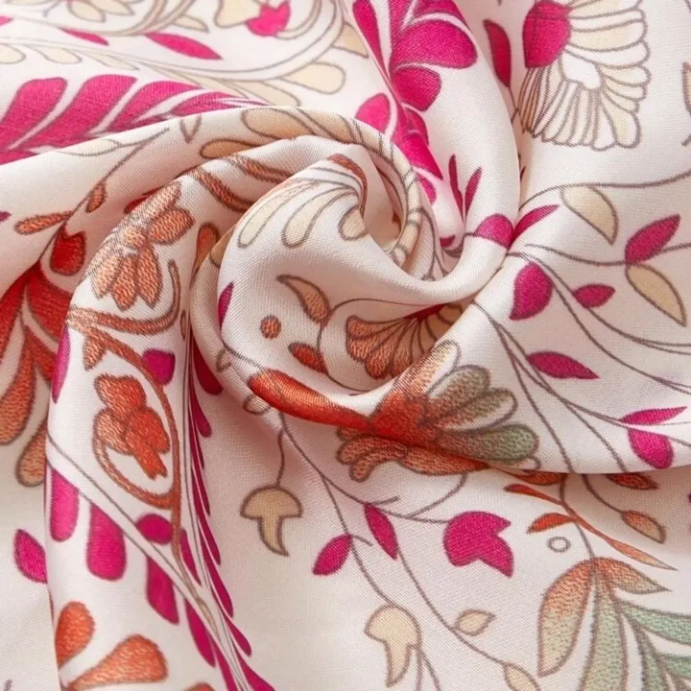 Paisley Pink Cream Satin Scarf